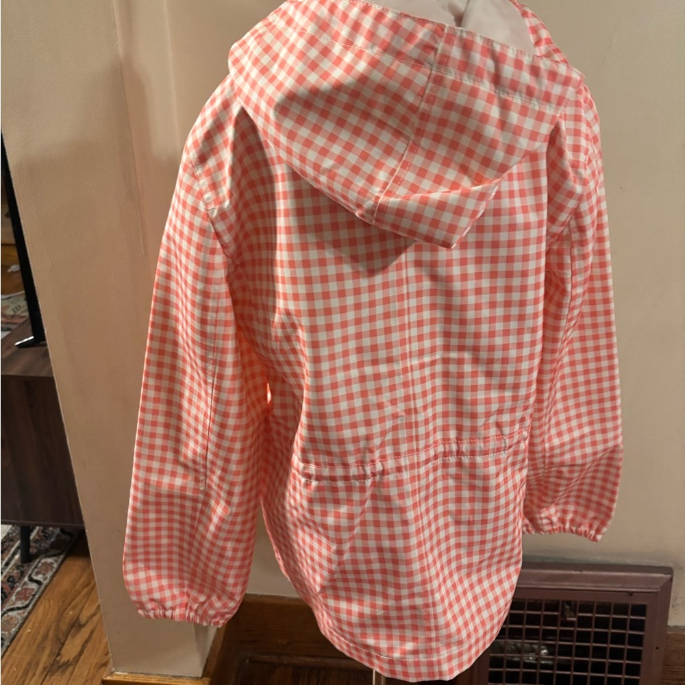 Talbots Pink Gingham Hooded Rain Jacket Women's Size L Lightweight Snap Front - Picture 6 of 6